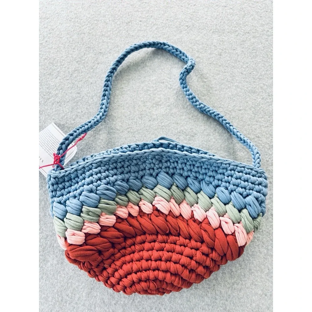 Handmade Crochet Chunky Knit Vibrant Colorful Bag Purse Braided Strap W/Tags